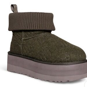 UGG CLASSIC MINI PLATFORM FELTED FOREST NIGHT BOOTS
